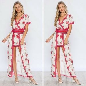 Floral rose maxi short skirt & top set